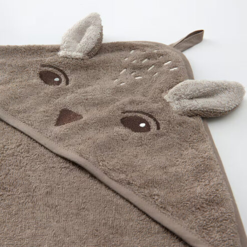 Toalla para bebé con capucha, ciervo/marrón, 80×80 cm